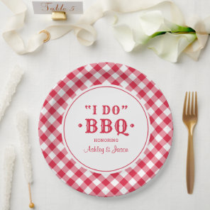 I Do BBQ Red Gingham Custom Wedding Monogram Paper Plates