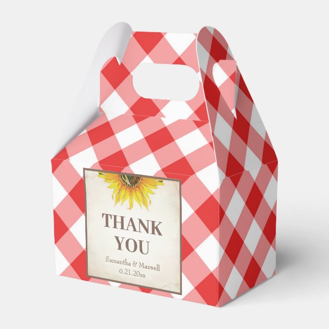 I Do BBQ Red Gingham Sunflower Favor Box (Front Side)