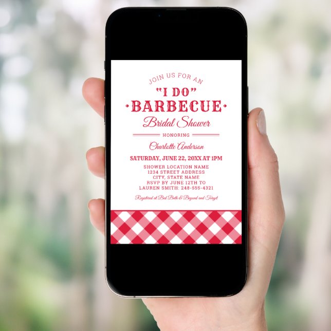 I Do BBQ Red Gingham Wedding Bridal Shower Invitation (Front Digital)