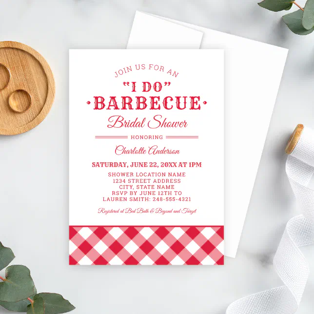 I Do BBQ Red Gingham Wedding Bridal Shower Invitation | Zazzle