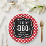 I Do BBQ Red Gingham Wedding Paper Plates<br><div class="desc">Custom "I Do" BBQ party plates can be personalized with the bride and groom's first names. Features rustic style text framed in black with a red and white summer gingham tablecloth plaid background pattern.</div>