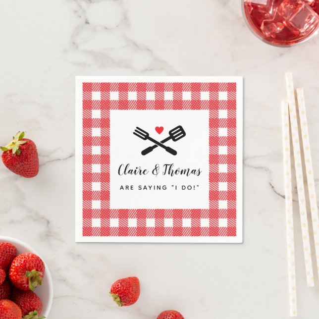 I Do BBQ Red Picnic Couples Name Napkins (Insitu)