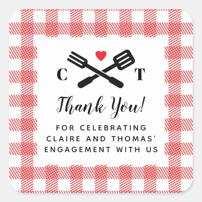 I Do BBQ Red Picnic Favor Square Sticker (Front)