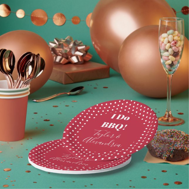 I Do BBQ Red Polka Dot Custom Wedding Paper Plates (Multi)