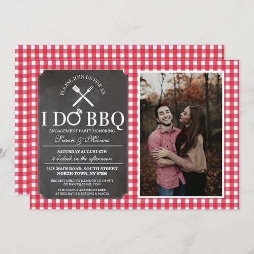 I DO BBQ Red Vintage Party Engagement Photo Chalk Invitation