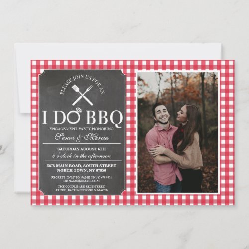 I DO BBQ Red Vintage Party Engagement Photo Chalk Invitation