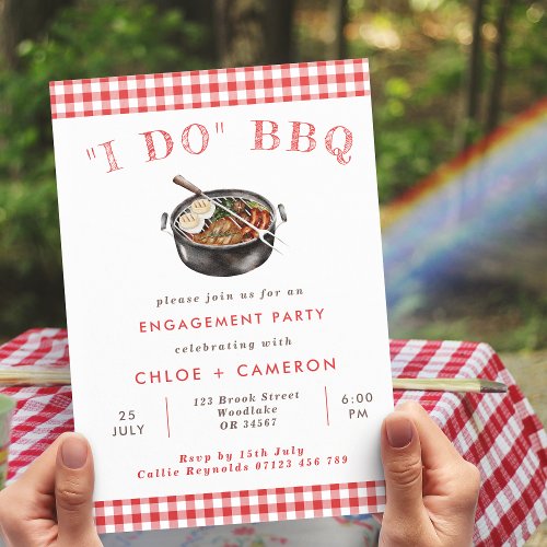 I Do BBQ Red  White Gingham Engagement Party Invitation