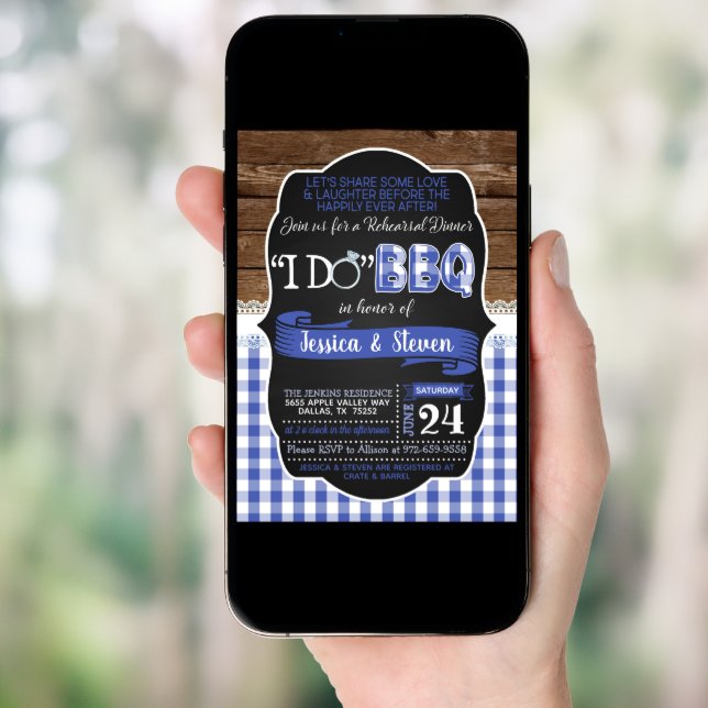 I Do BBQ Rehearsal Dinner Invitation - Blue (Front Digital)