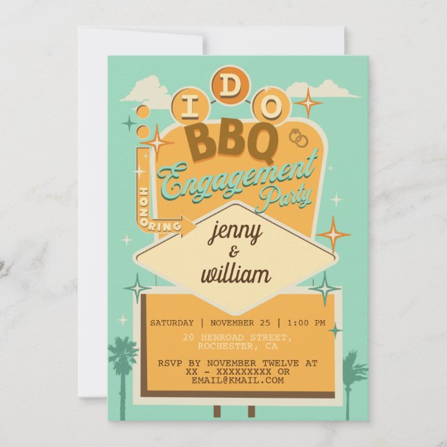 I Do BBQ Retro Engagement Party Invitations  (Front)