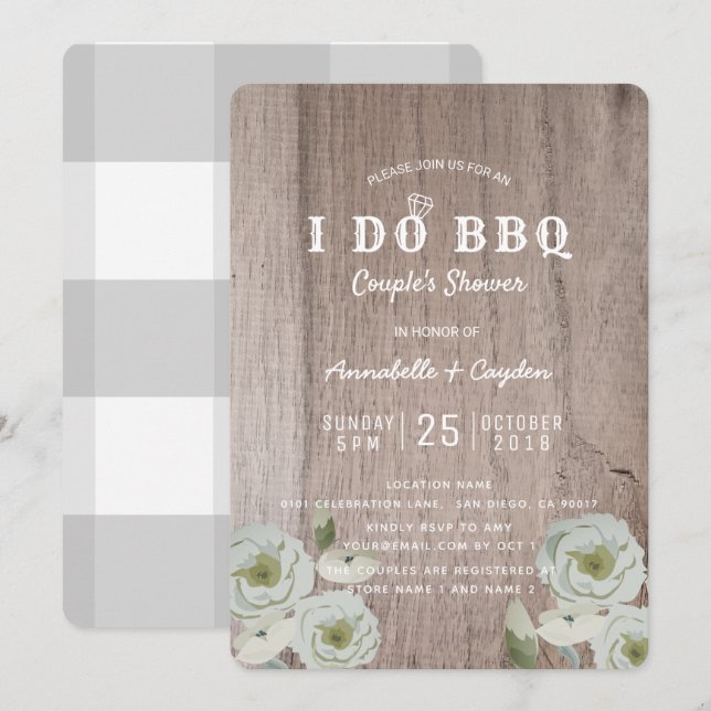 I DO BBQ Roses & Wood Couples Shower Invitation (Front/Back)