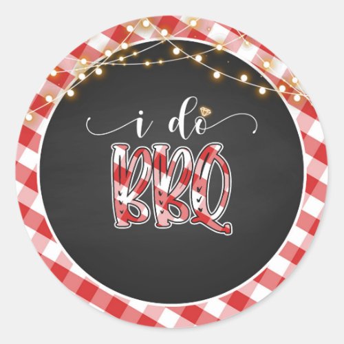 I Do BBQ Round Sticker _ Gingham