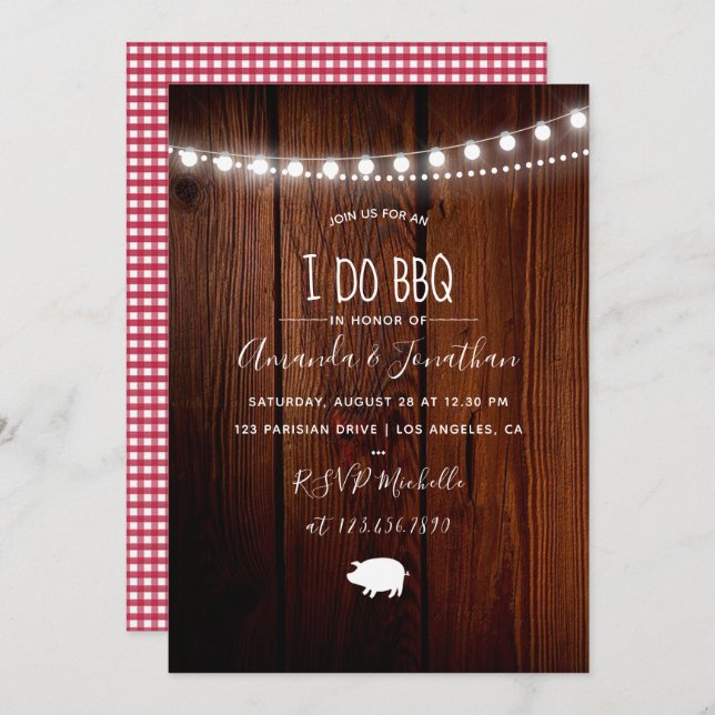I DO BBQ rustic backyard string of lights invite (Front/Back)