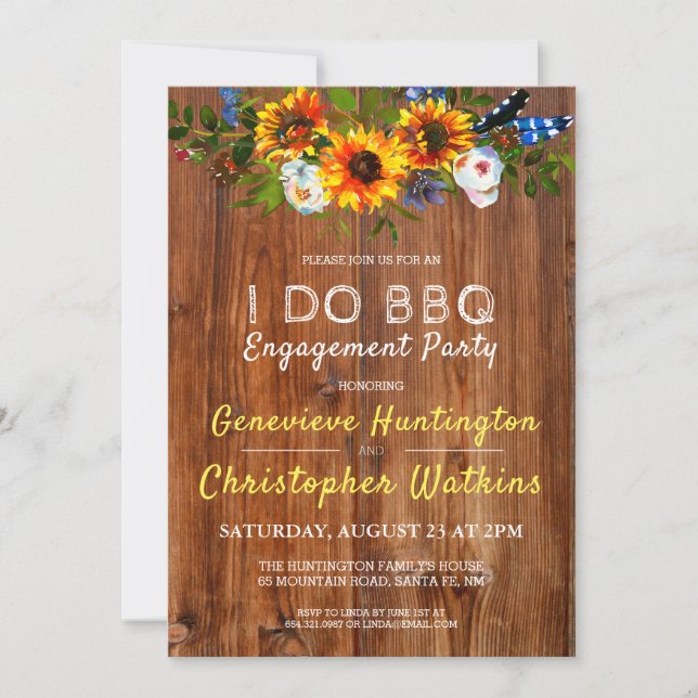 I DO BBQ Rustic Barn Wood Floral Engagement Party Invitation (Front)
