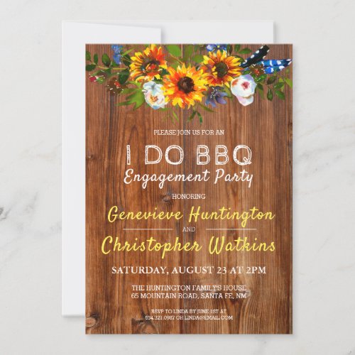 I DO BBQ Rustic Barn Wood Floral Engagement Party Invitation