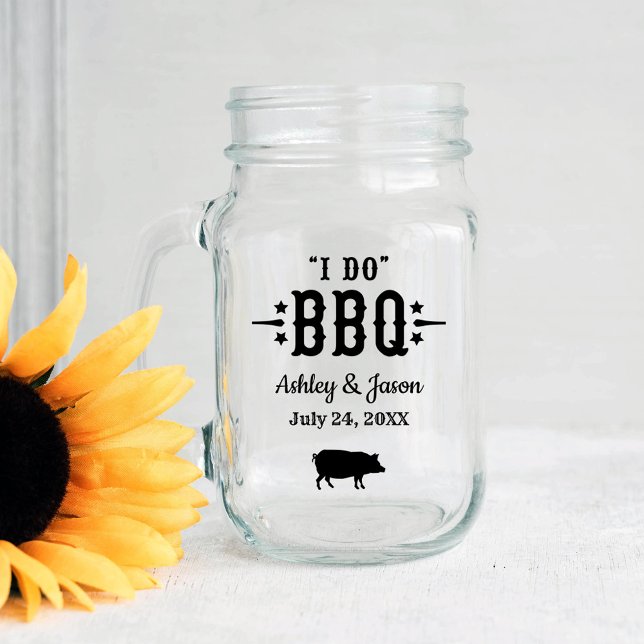 I Do BBQ Rustic Black Pig Wedding Monogram Mason Jar (Creator Uploaded)