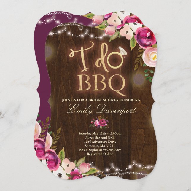 I Do BBQ Rustic Bridal Shower Invitation Florals (Front/Back)