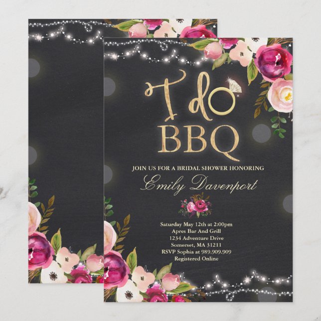 I Do BBQ Rustic Bridal Shower Invitation Florals (Front/Back)