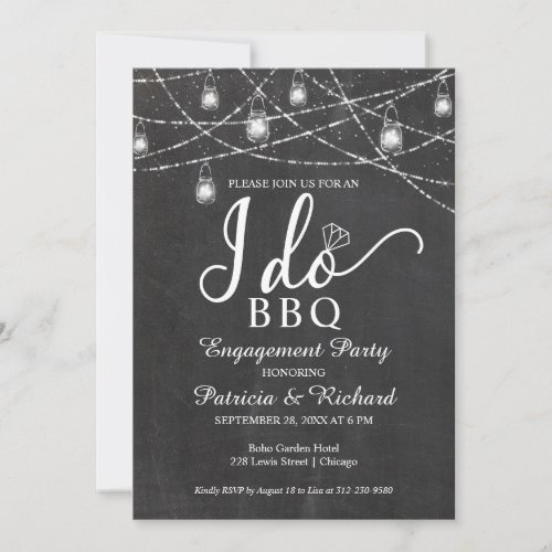 I Do BBQ Rustic Chalk Engagement Party Invitation