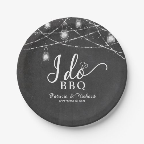 I Do BBQ Rustic Chalk Engagement Party Paper Plates