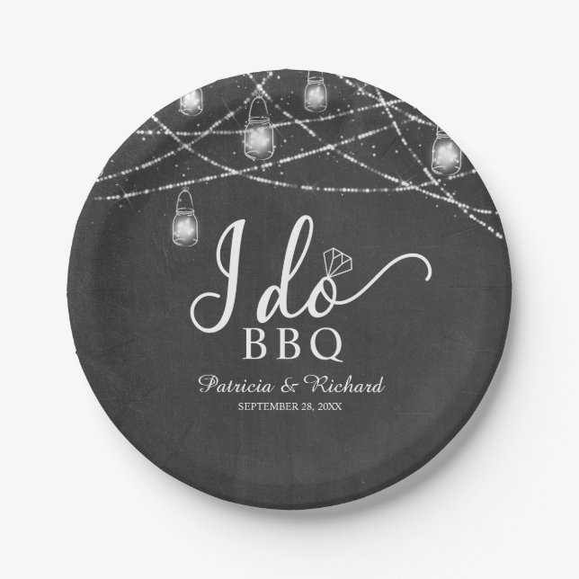 I Do BBQ Rustic Chalk Engagement Party Paper Plates (Front)