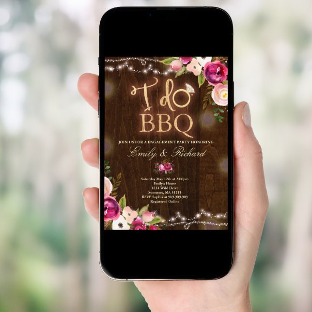 I Do BBQ Rustic Engagement Invitation Florals (Front Digital)