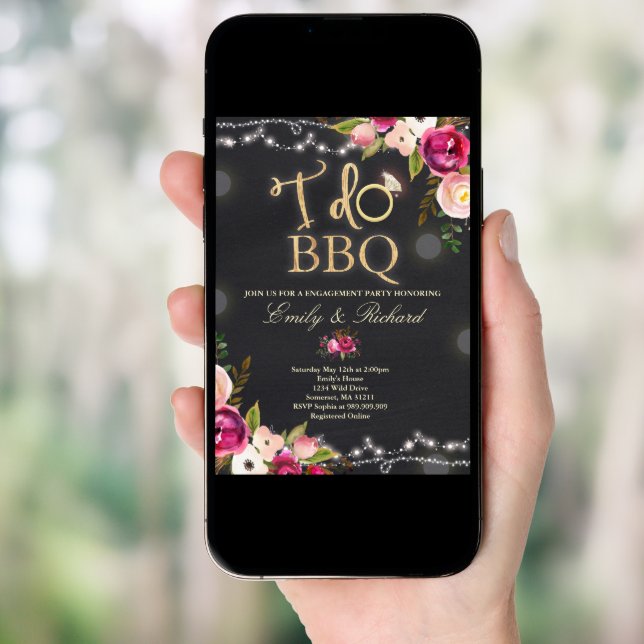 I Do BBQ Rustic Engagement Invitation Florals (Front Digital)