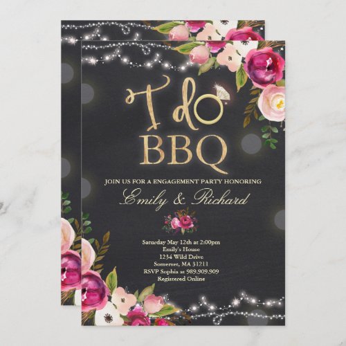 I Do BBQ Rustic Engagement Invitation Florals