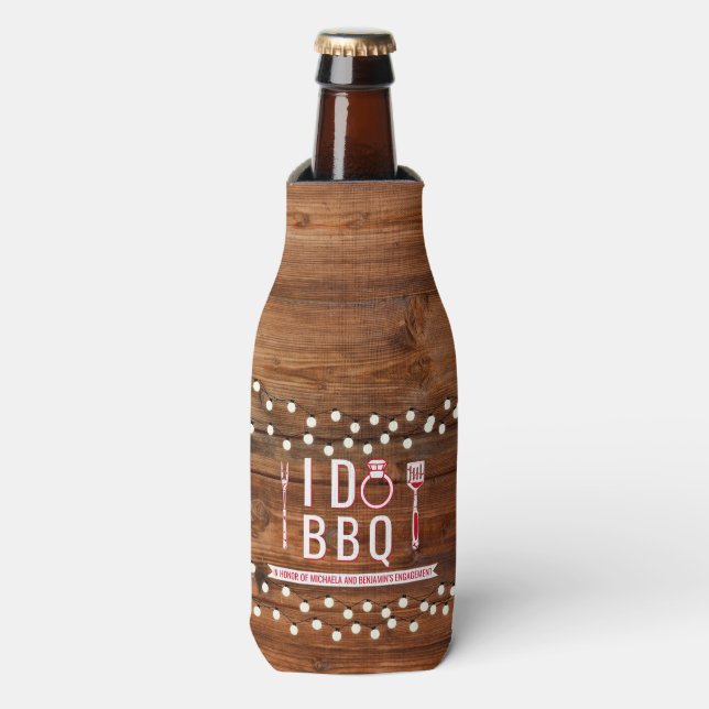 I Do BBQ Rustic Engagement Party Couples Shower Bottle Cooler (Bottle Front)
