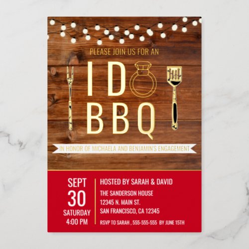 I Do BBQ Rustic Engagement Party Couples Shower Foil Invitation