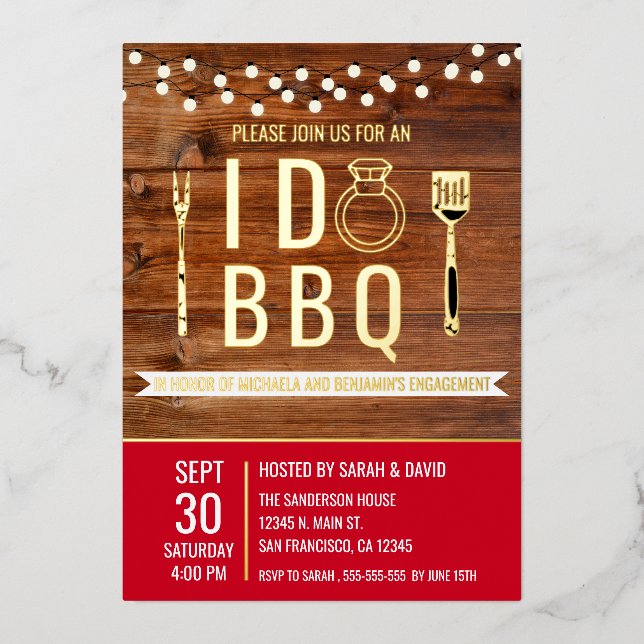 I Do BBQ Rustic Engagement Party Couples Shower Foil Invitation (Front)
