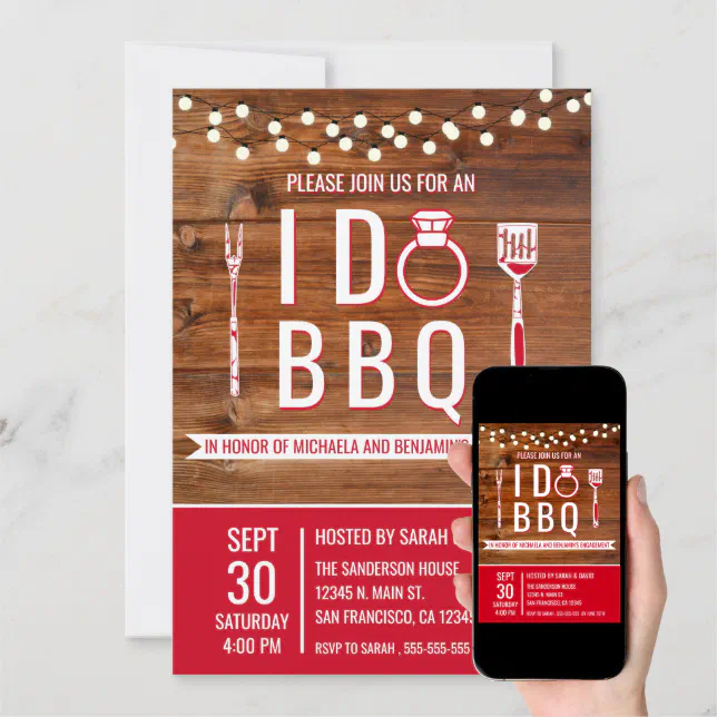 I Do Bbq Rustic Engagement Party Couples Shower Invitation Zazzle