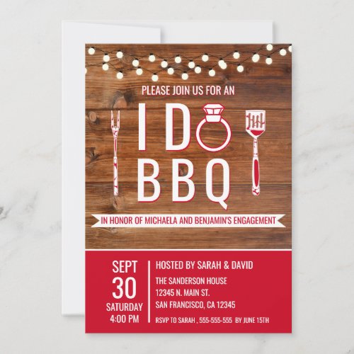 I Do BBQ Rustic Engagement Party Couples Shower Invitation