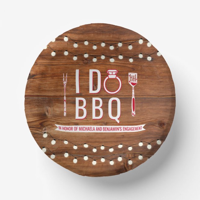 I Do BBQ Rustic Engagement Party Couples Shower Paper Bowls (Front)