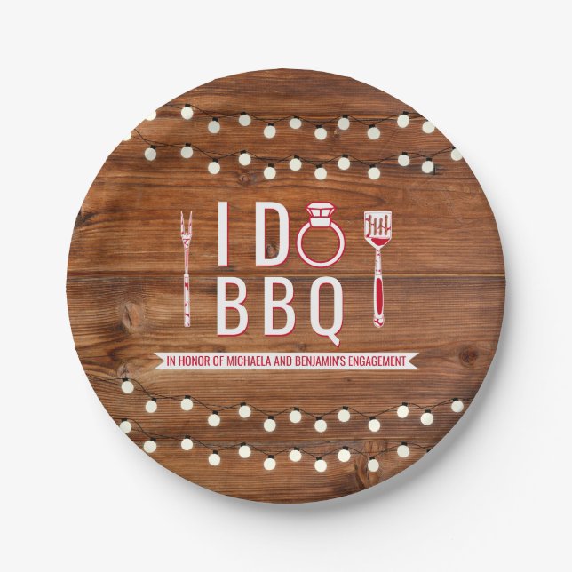 I Do BBQ Rustic Engagement Party Couples Shower Paper Plates (Front)