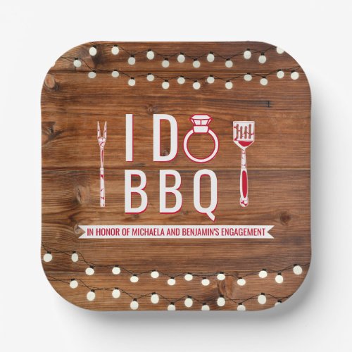 I Do BBQ Rustic Engagement Party Couples Shower Paper Plates