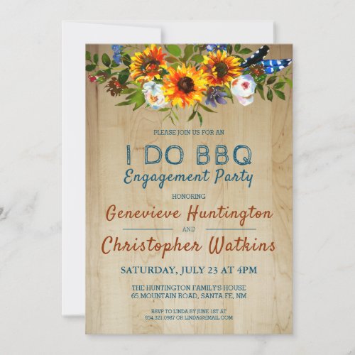 I DO BBQ Rustic Floral Barn Wood Engagement Party Invitation