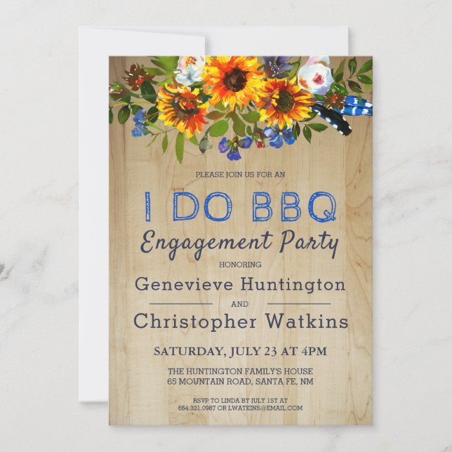 I DO BBQ Rustic Floral Barn Wood Engagement Party  Invitation (Front)