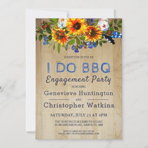 I DO BBQ Rustic Floral Barn Wood Engagement Party  Invitation