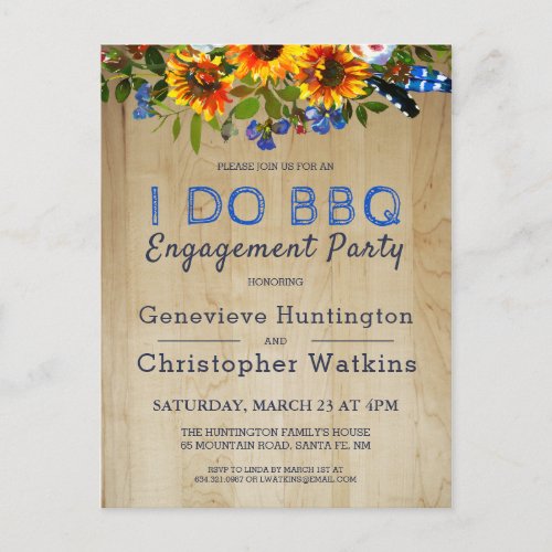 I DO BBQ Rustic Floral Barn Wood Engagement Party Postcard