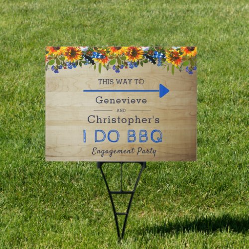 I DO BBQ Rustic Floral Wood Engagement Party Yard Sign