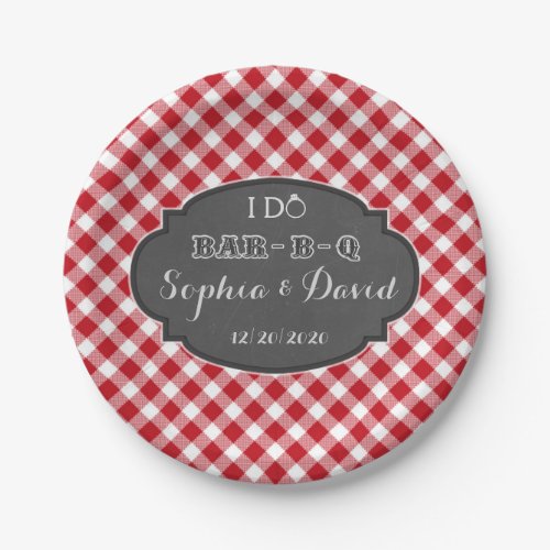 I DO BBQ Rustic Gingham Chalk Engagement Invite Paper Plates