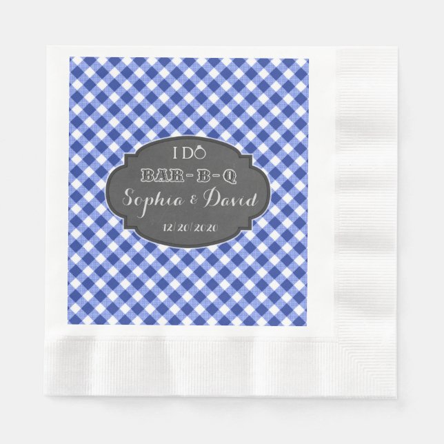 I DO BBQ Rustic Gingham Chalk Engagement Monogram Napkins (Front)