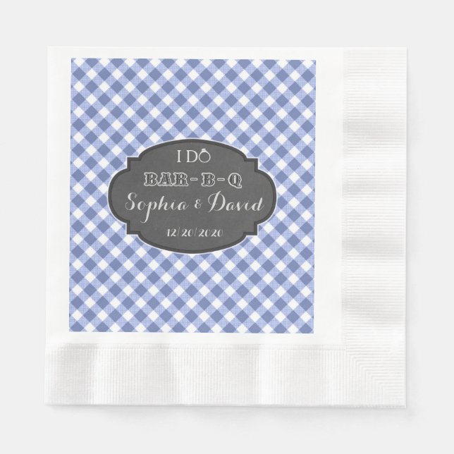 I DO BBQ Rustic Gingham Chalk Engagement Monogram Paper Napkins (Front)