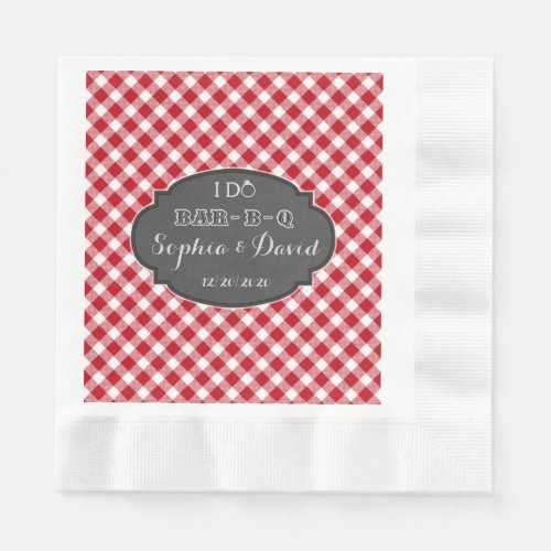 I DO BBQ Rustic Gingham Chalk Engagement Monogram Paper Napkins