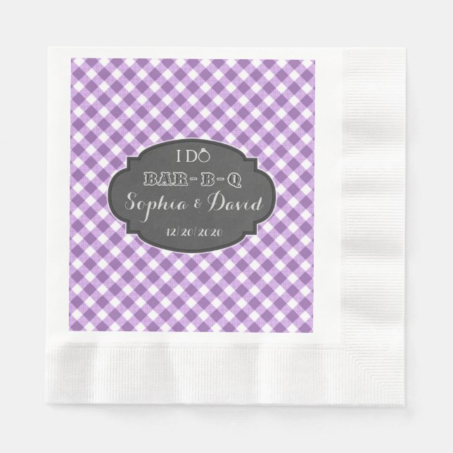 I DO BBQ Rustic Gingham Chalk Engagement Monogram Paper Napkins (Front)