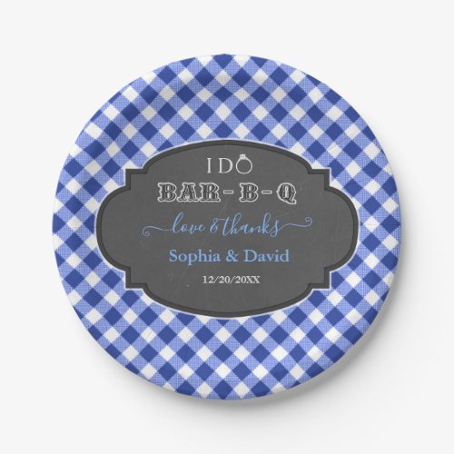 I DO BBQ Rustic Gingham Chalk Engagement Paper Plates