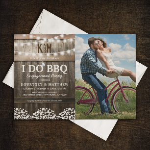 I DO BBQ Rustic Gypsophila Photo Engagement Invitation