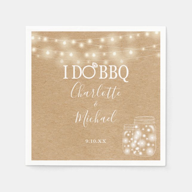 I Do BBQ Rustic Kraft Mason Jar Engagement Napkins (Front)