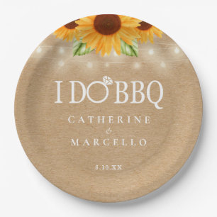 I Do BBQ Rustic Kraft Sunflower Engagement Party Paper Plates