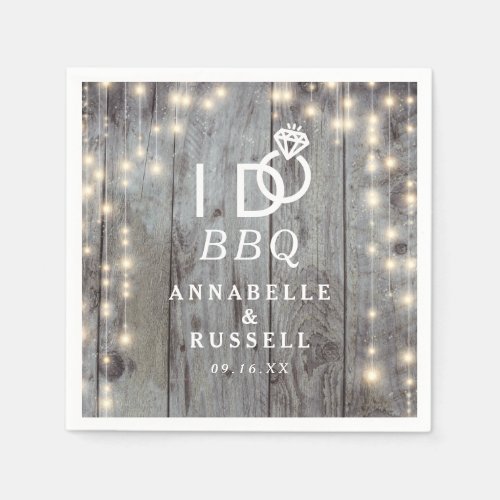 I do BBQ Rustic Lights Wood Engagement Napkins